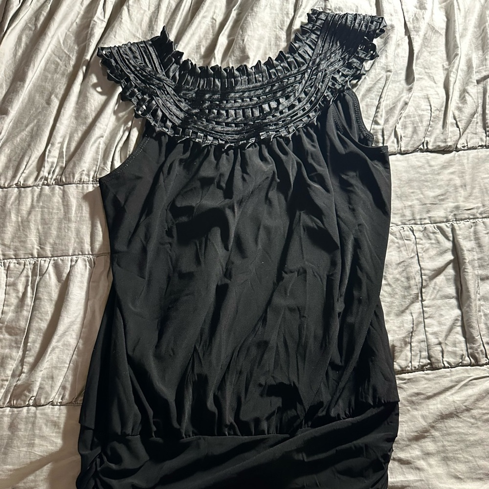 Perseption Black Ruffled‎ Neck Blouse